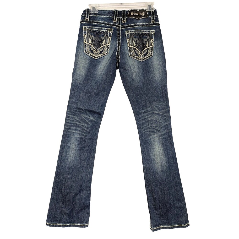 Studio 5 Jeans Womens Size 26 Boot Cut Low Rise Thick Stitch Embellished